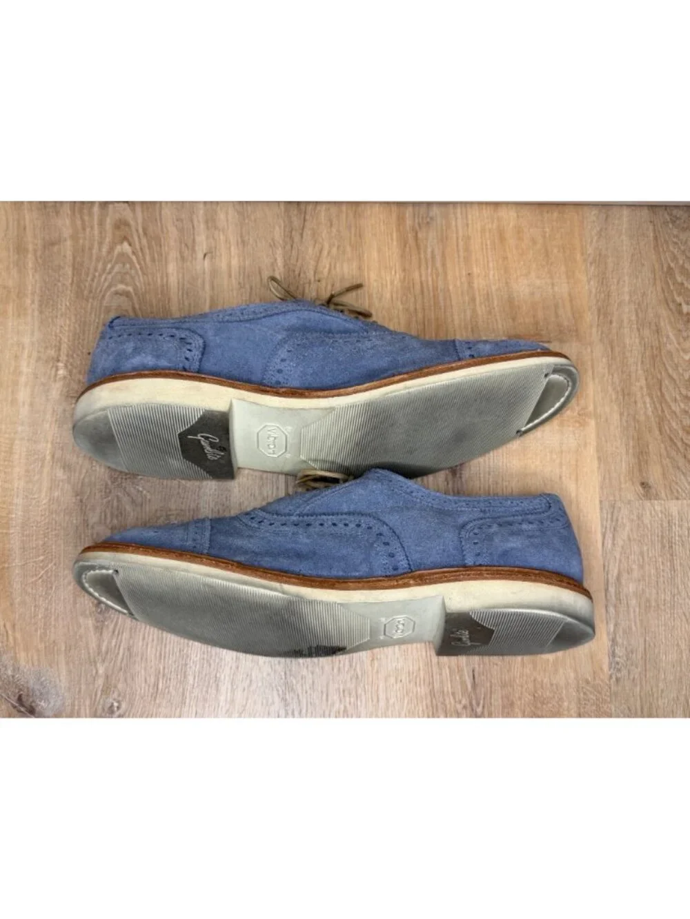 Allen Edmonds Strandmok 2.0 Blue Suede Oxford Shoes Mens 10D Vibram Gumlite
